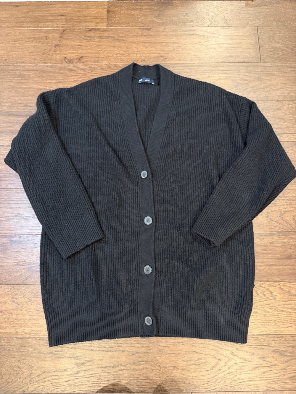 GAP Women’s Black Ribbed Button-Front Cardigan Small Tall - C1-N